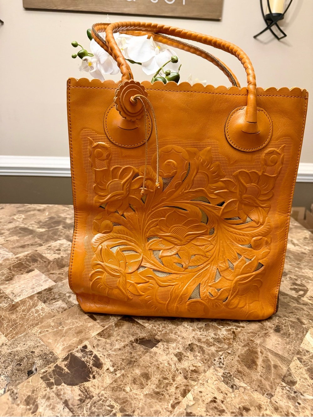 Patricia Nash Hand-Tooled Floral Leather Tote and Wallet - Caramel Brown - Picture 8 of 15